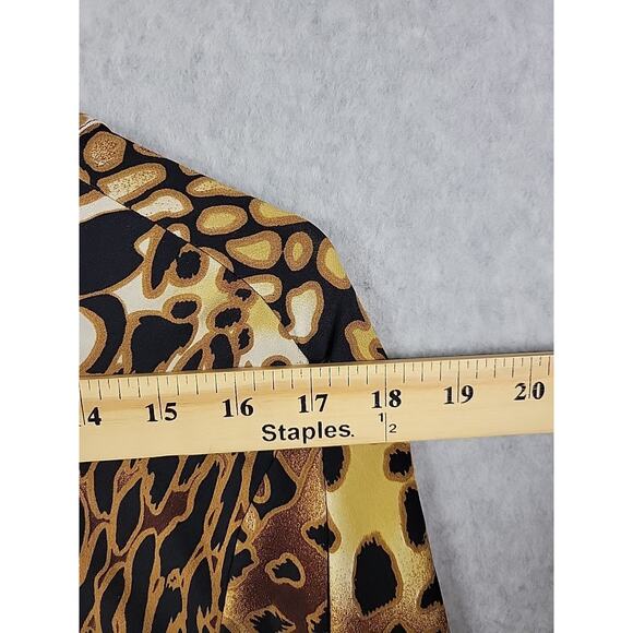 Spense Brown Animal Print LS Faux Wrap V Neck Blouse Women's Large Stretch - Picture 10 of 11